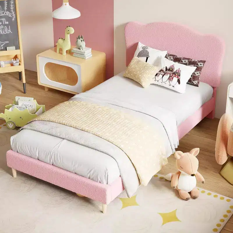 Struttura letto singolo imbottita rosa con testiera, 1 persona