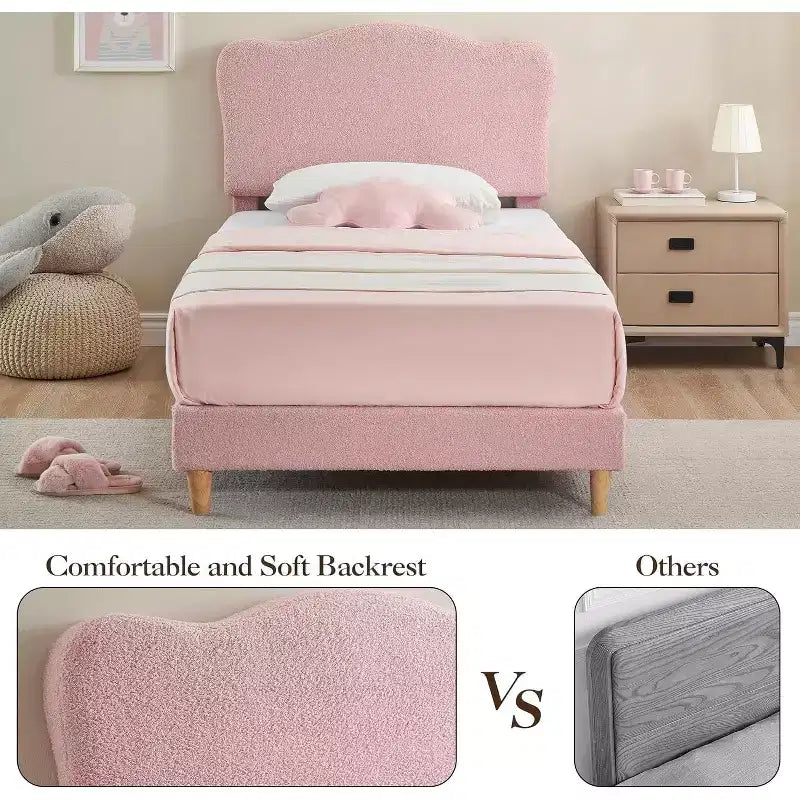 Struttura letto singolo imbottita rosa con testiera, 1 persona