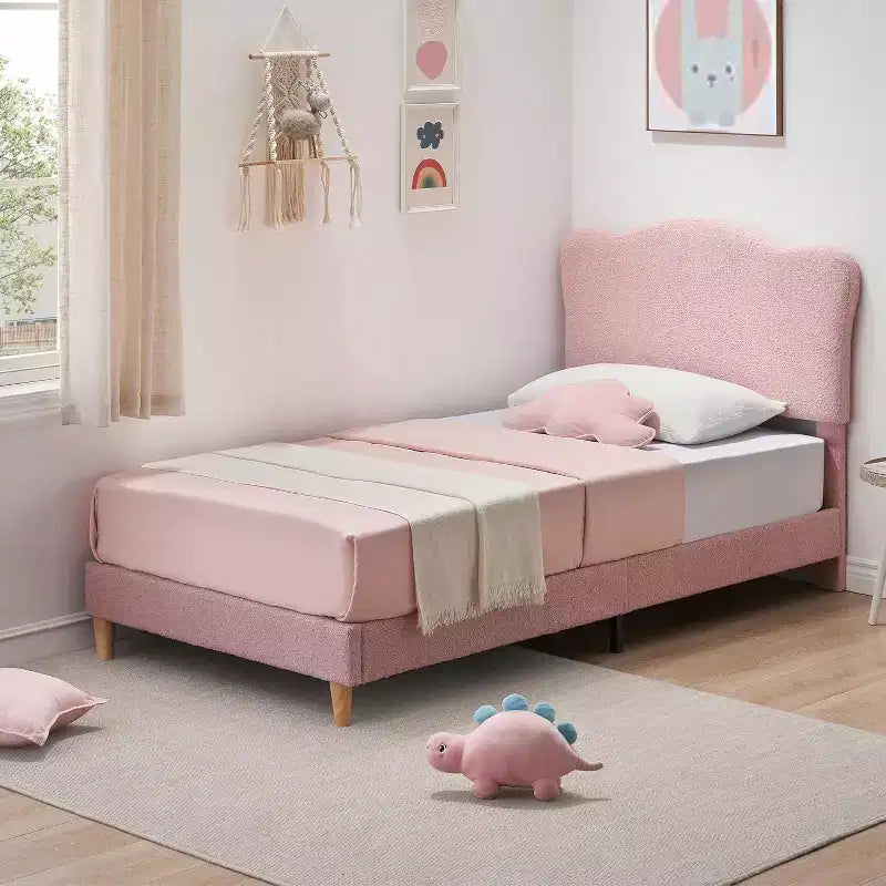 Struttura letto singolo imbottita rosa con testiera, 1 persona