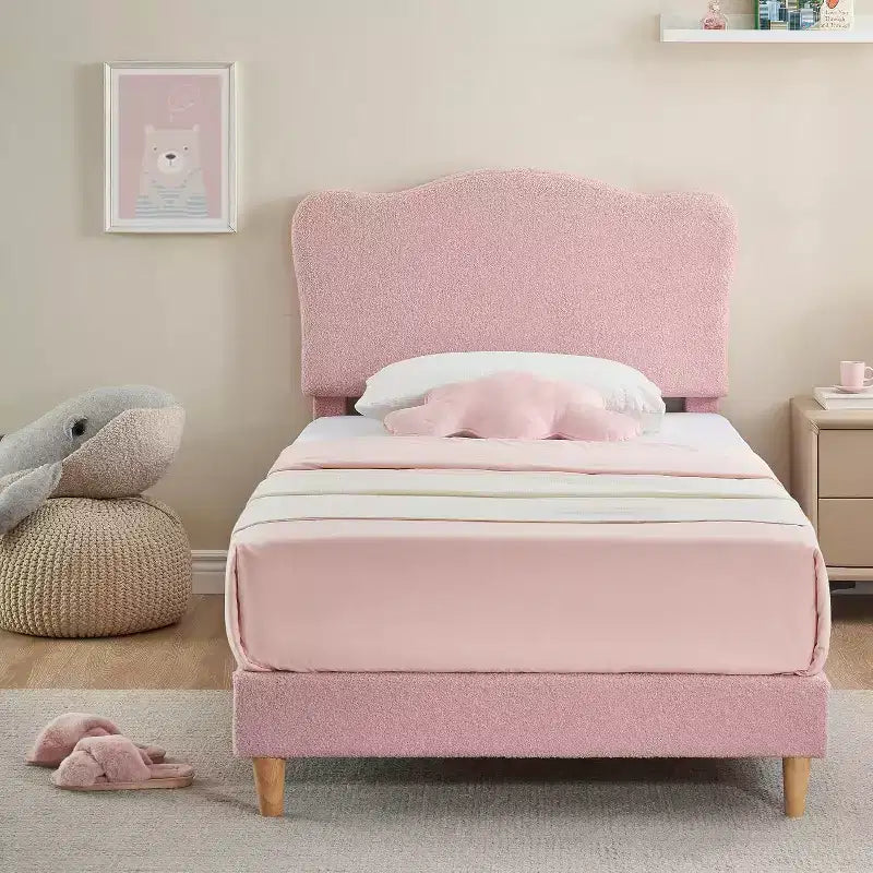 Struttura letto singolo imbottita rosa con testiera, 1 persona