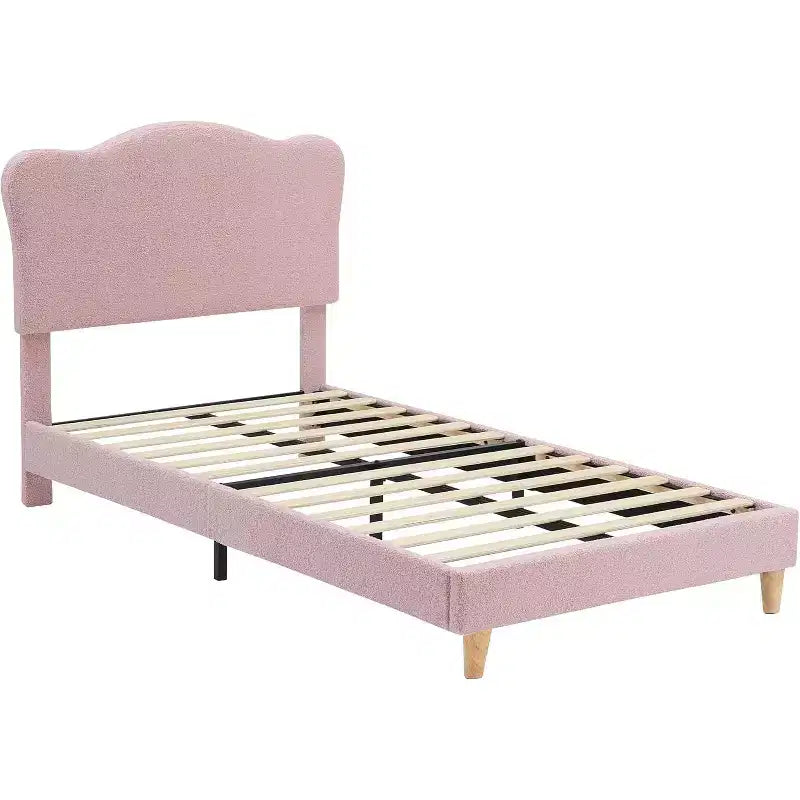 Struttura letto singolo imbottita rosa con testiera, 1 persona