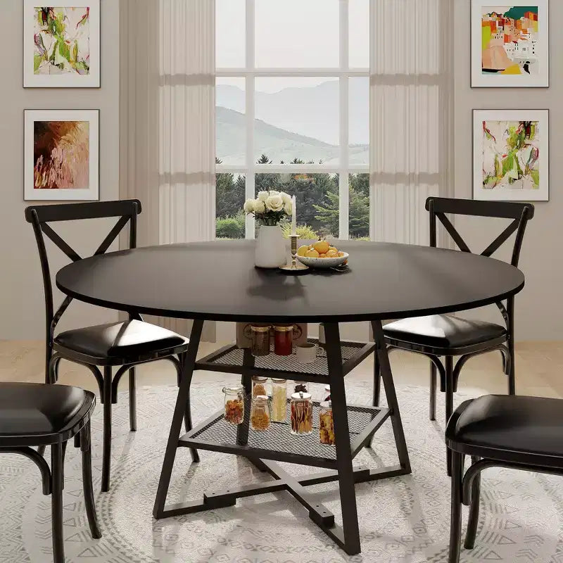 Dinning Room Tables for 4, Round Dining Table Set with Storage, 47 Inch Circle Kitchen Table High Top