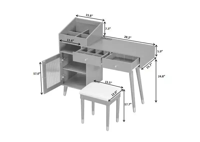 Set Tavolino da Trucco Rettangolare Nero con Sgabello, 1 Posto