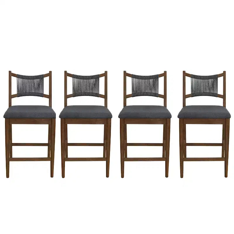Sgabello da bancone imbottito beige/antracite e noce con schienale in corda, set da 4