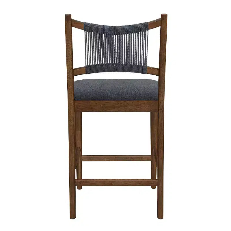 Sgabello da bancone imbottito beige/antracite e noce con schienale in corda, set da 4