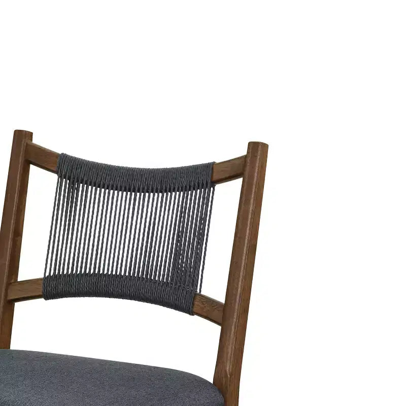 Sgabello da bancone imbottito beige/antracite e noce con schienale in corda, set da 4