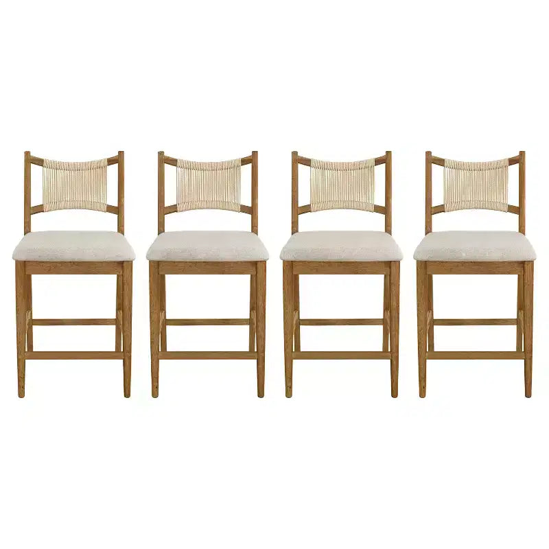 Sgabello da bancone imbottito beige/antracite e noce con schienale in corda, set da 4