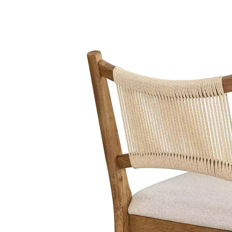 Sgabello da bancone imbottito beige/antracite e noce con schienale in corda, set da 4