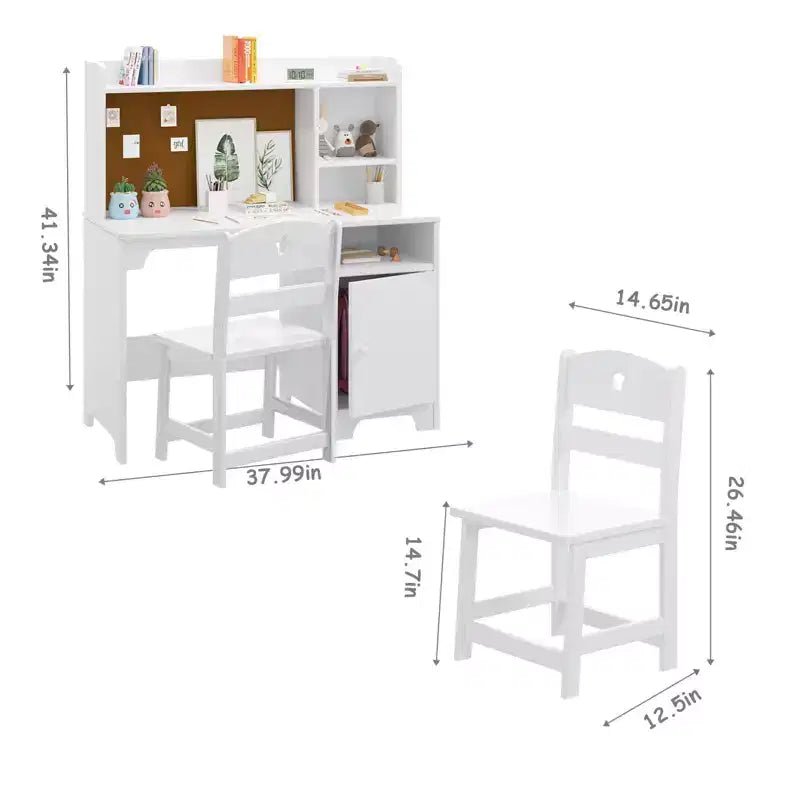 Scrivania per bambini in legno rosa/bianca con sedia e contenitore – 1 bambino