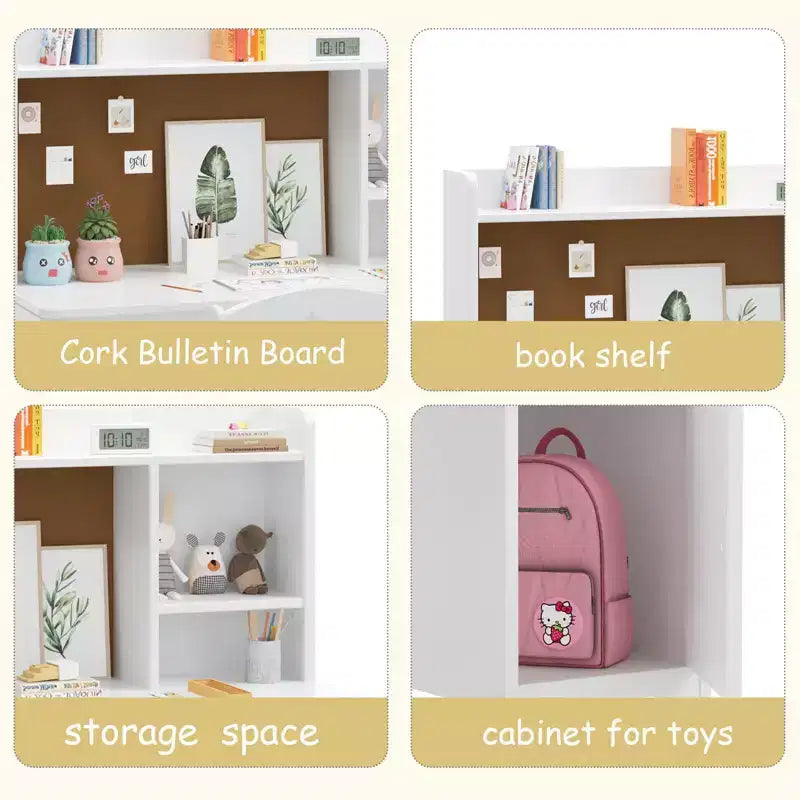 Scrivania per bambini in legno rosa/bianca con sedia e contenitore – 1 bambino