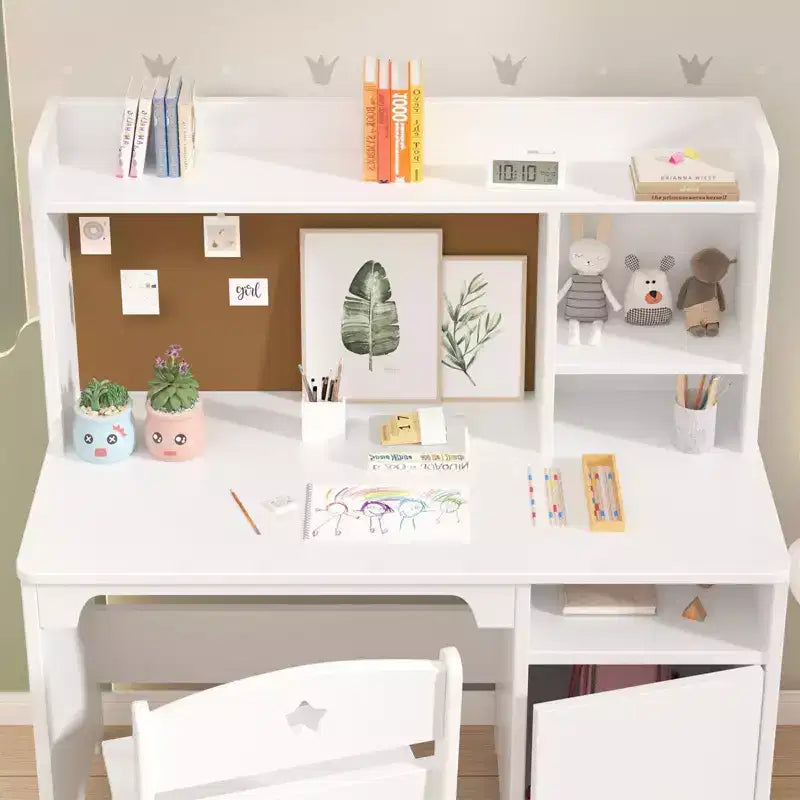 Scrivania per bambini in legno rosa/bianca con sedia e contenitore – 1 bambino