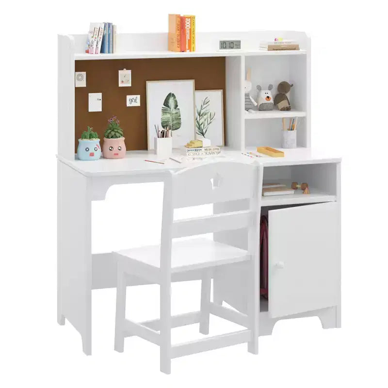 Scrivania per bambini in legno rosa/bianca con sedia e contenitore – 1 bambino