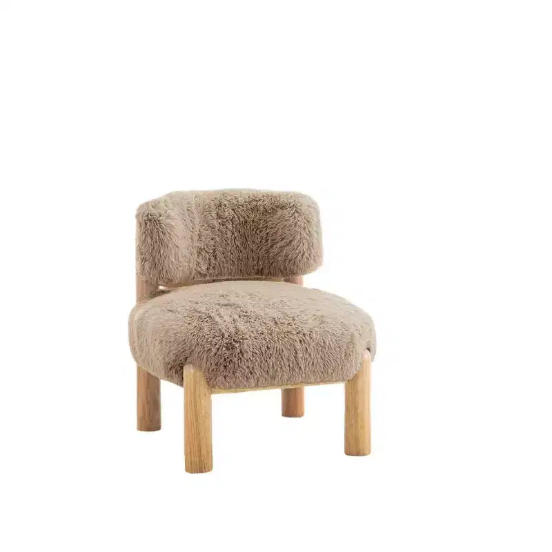 Poltrona decorativa senza braccioli in ecopelliccia beige/cammello, gambe in legno, 1 posto