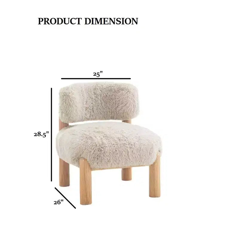 Poltrona decorativa senza braccioli in ecopelliccia beige/cammello, gambe in legno, 1 posto