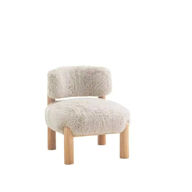 Poltrona decorativa senza braccioli in ecopelliccia beige/cammello, gambe in legno, 1 posto