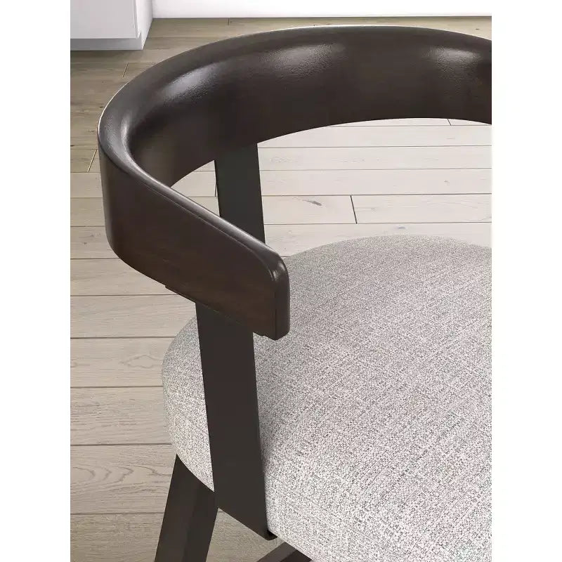 Set di 2 sgabelli da bar girevoli imbottiti grigi con struttura in legno marrone scuro