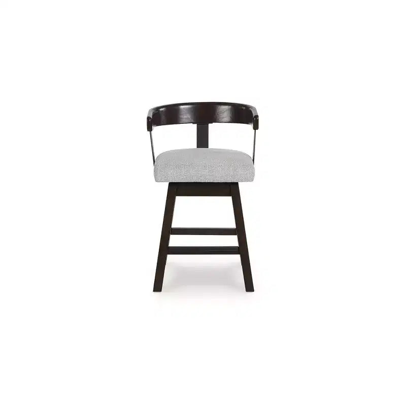Set di 2 sgabelli da bar girevoli imbottiti grigi con struttura in legno marrone scuro