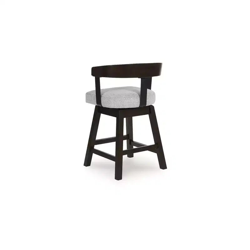 Set di 2 sgabelli da bar girevoli imbottiti grigi con struttura in legno marrone scuro