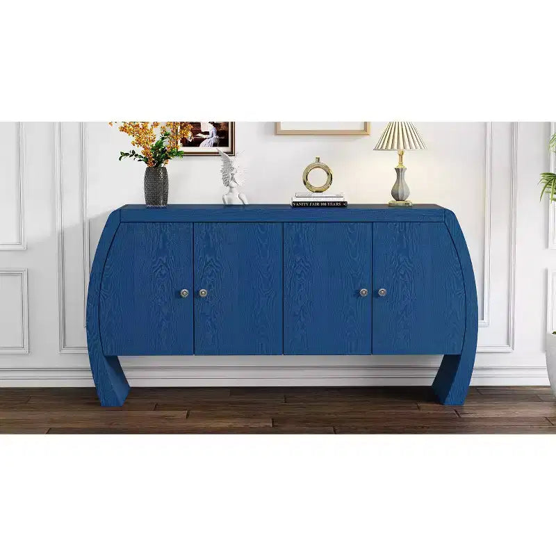 Madia a 4 ante con gambe curve, nera/blu navy/bianca