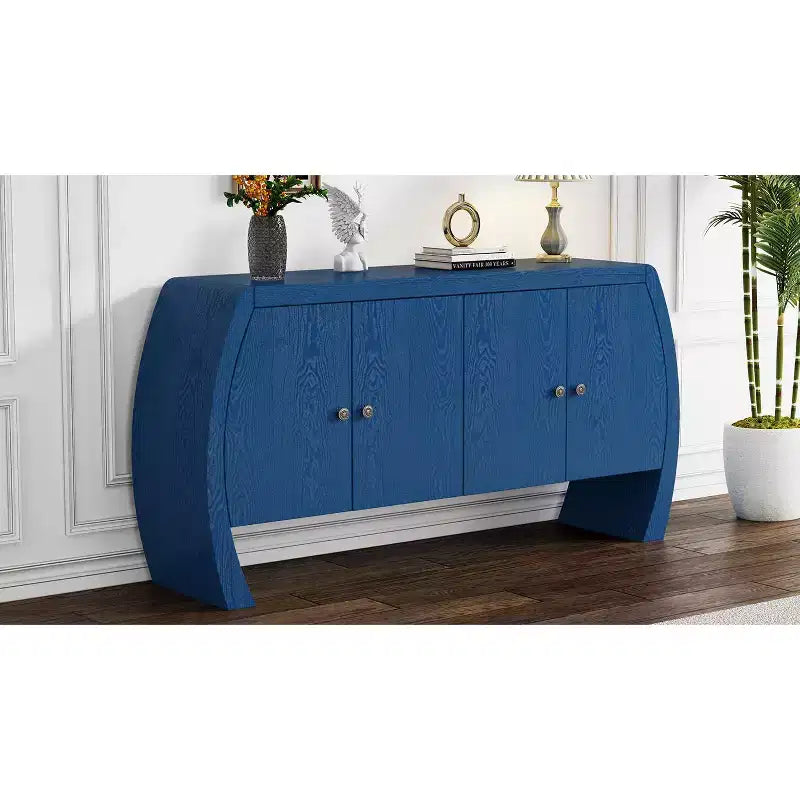 Madia a 4 ante con gambe curve, nera/blu navy/bianca