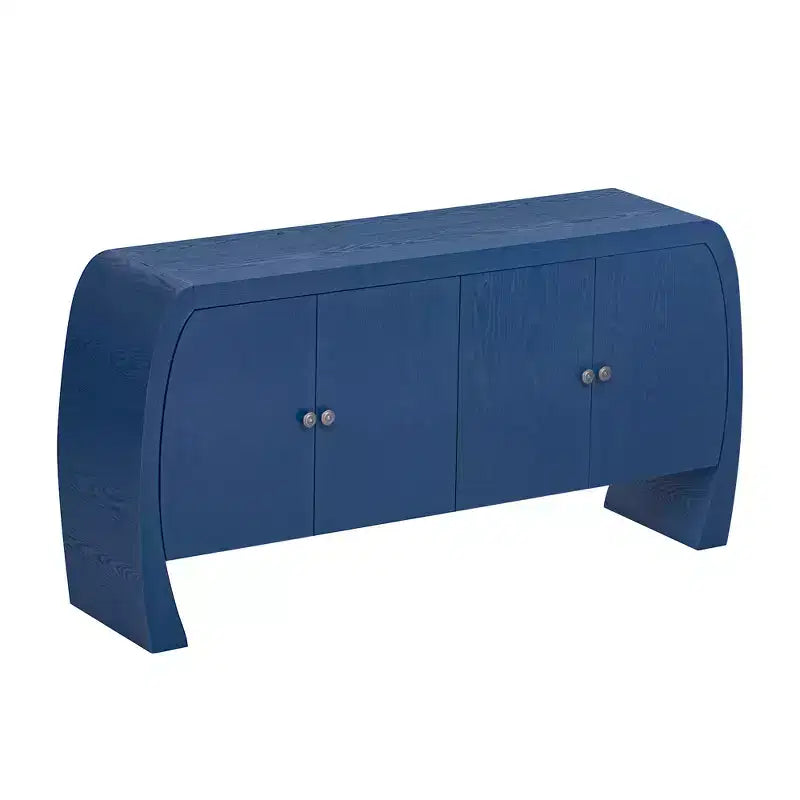 Madia a 4 ante con gambe curve, nera/blu navy/bianca