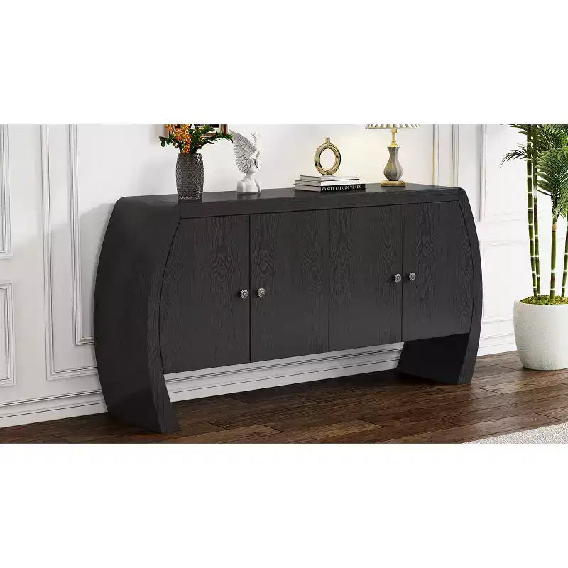 Madia a 4 ante con gambe curve, nera/blu navy/bianca