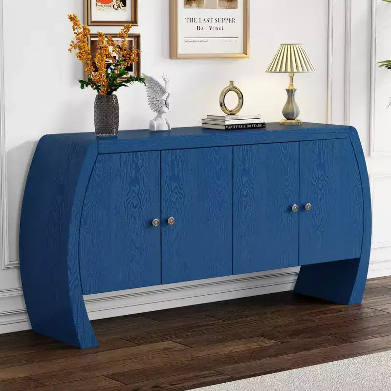 Madia a 4 ante con gambe curve, nera/blu navy/bianca