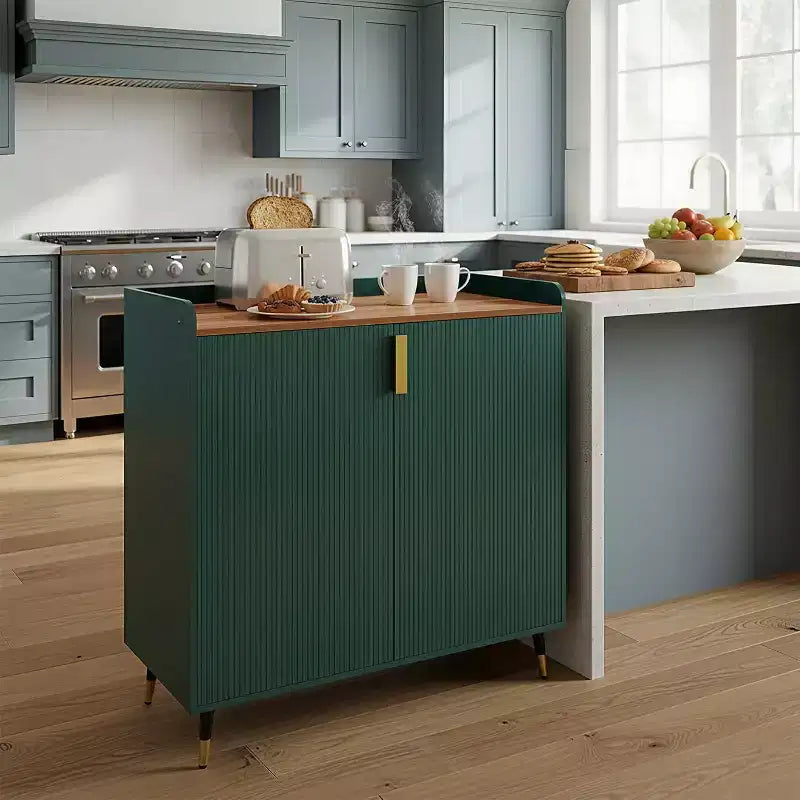 Mobile bar nero/verde scanalato con portabottiglie e cassetti, 1 posto a sedere