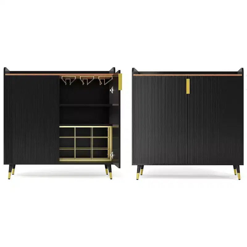 Mobile bar nero/verde scanalato con portabottiglie e cassetti, 1 posto a sedere