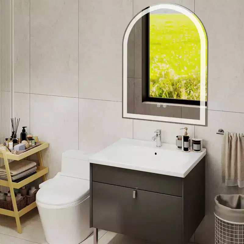 Specchio da bagno a LED ad arco con anti-appannamento e attenuazione a 3 colori, montaggio a parete, 1 persona