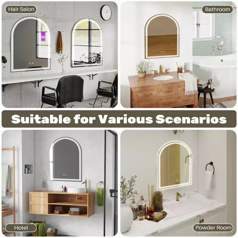 Specchio da bagno a LED ad arco con anti-appannamento e attenuazione a 3 colori, montaggio a parete, 1 persona