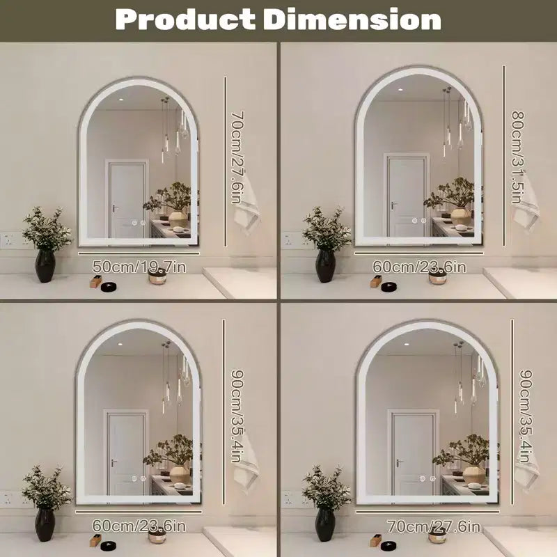 Specchio da bagno a LED ad arco con anti-appannamento e attenuazione a 3 colori, montaggio a parete, 1 persona
