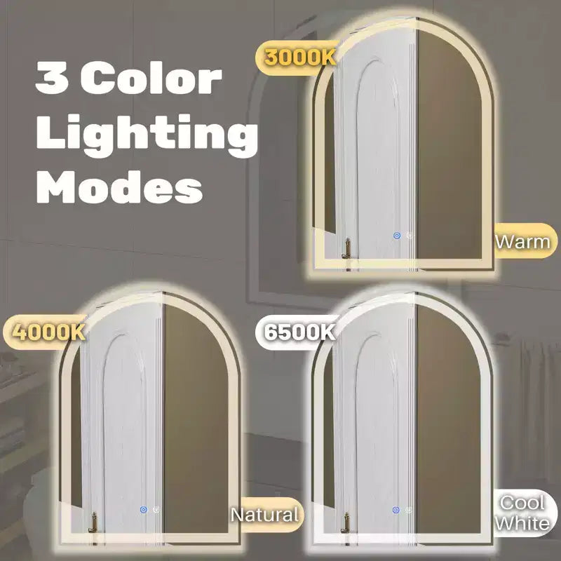 Specchio da bagno a LED ad arco con anti-appannamento e attenuazione a 3 colori, montaggio a parete, 1 persona