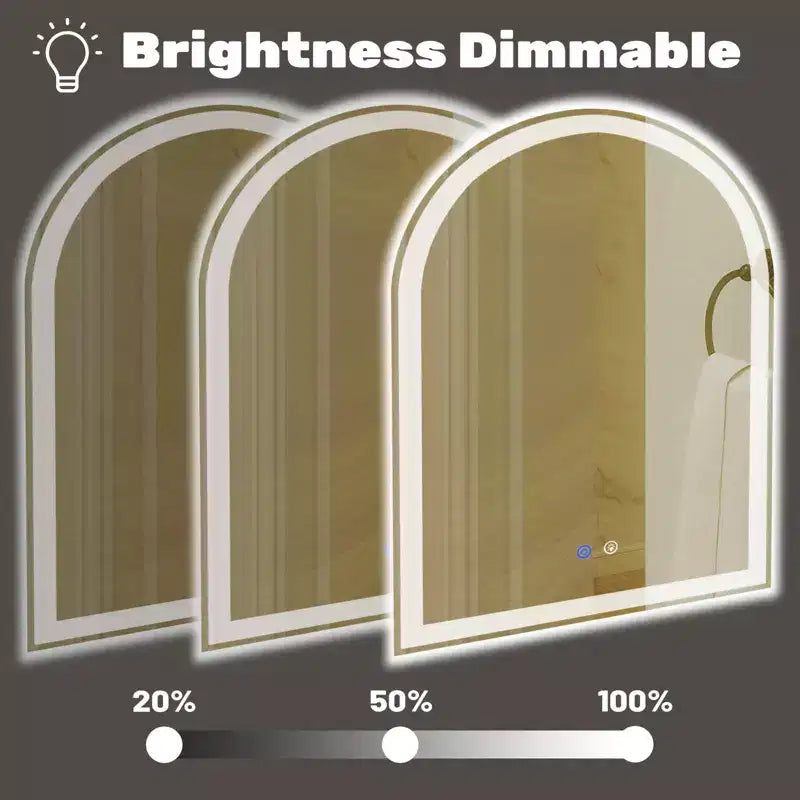 Specchio da bagno a LED ad arco con anti-appannamento e attenuazione a 3 colori, montaggio a parete, 1 persona