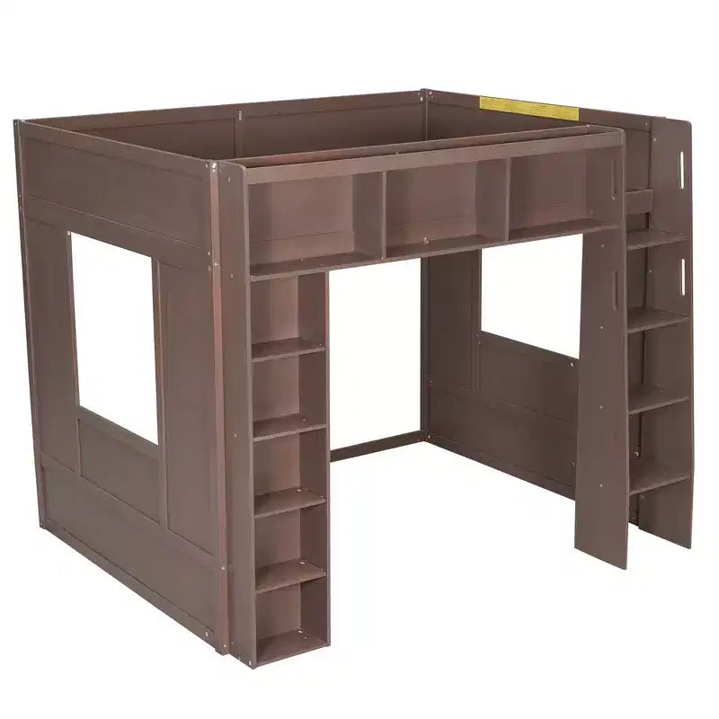 Letto a soppalco in legno Queen Size con contenitore – Marrone / Bianco, 1 persona
