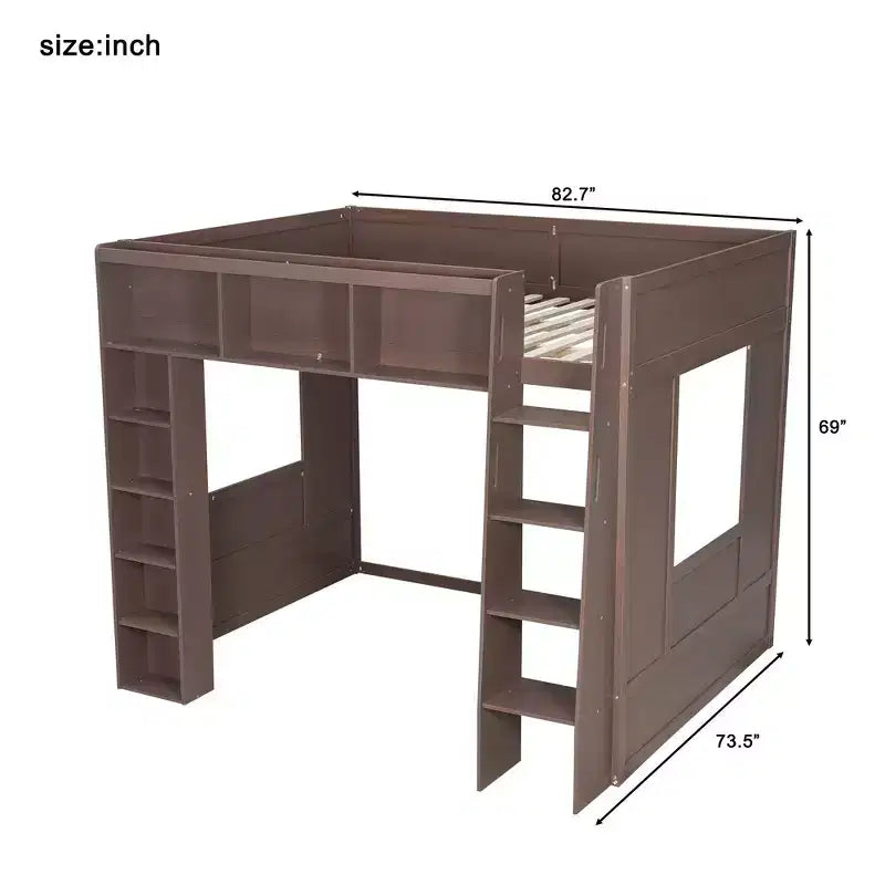 Letto a soppalco in legno Queen Size con contenitore – Marrone / Bianco, 1 persona