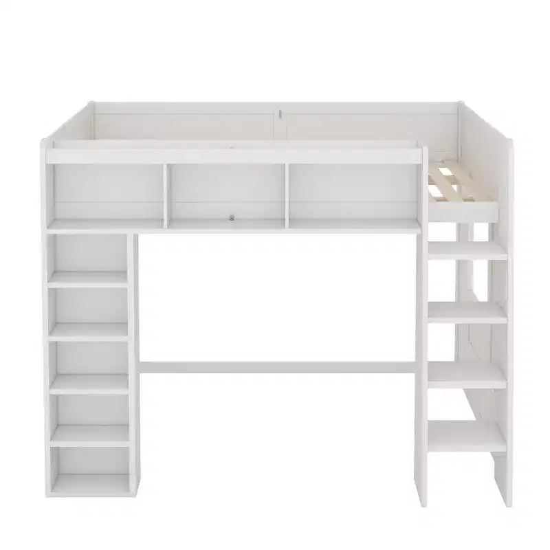Letto a soppalco in legno Queen Size con contenitore – Marrone / Bianco, 1 persona