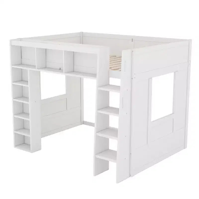 Letto a soppalco in legno Queen Size con contenitore – Marrone / Bianco, 1 persona