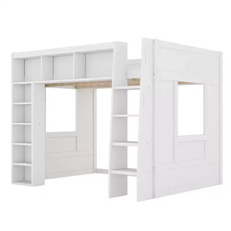 Letto a soppalco in legno Queen Size con contenitore – Marrone / Bianco, 1 persona