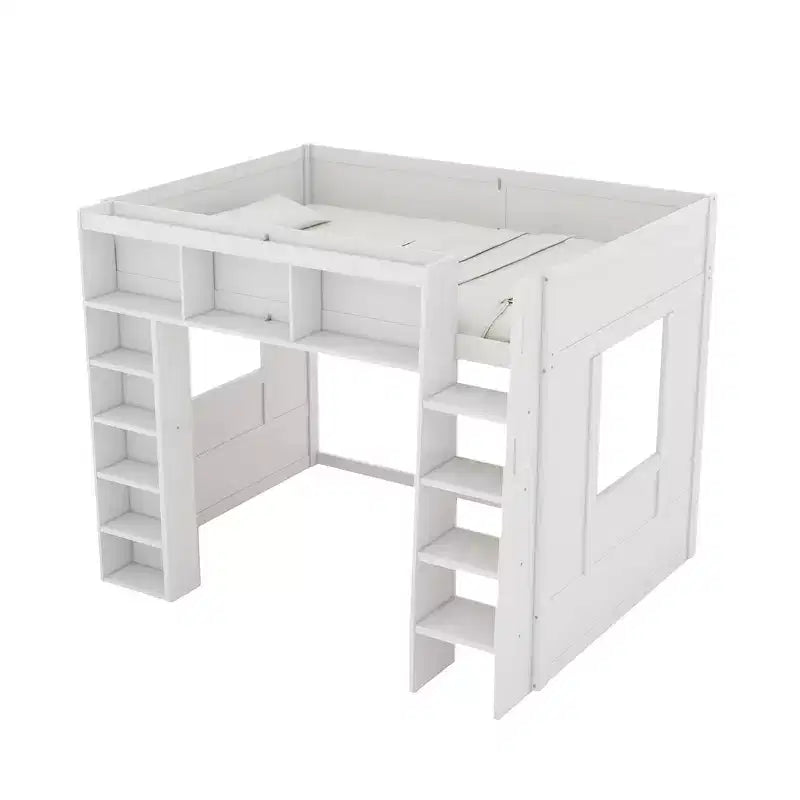 Letto a soppalco in legno Queen Size con contenitore – Marrone / Bianco, 1 persona