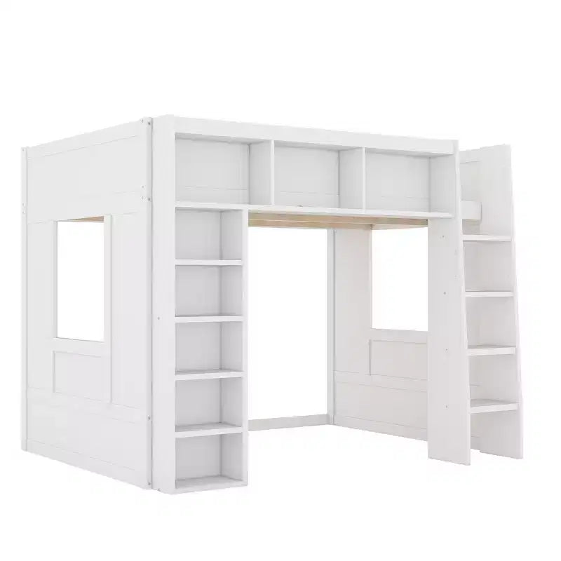 Letto a soppalco in legno Queen Size con contenitore – Marrone / Bianco, 1 persona