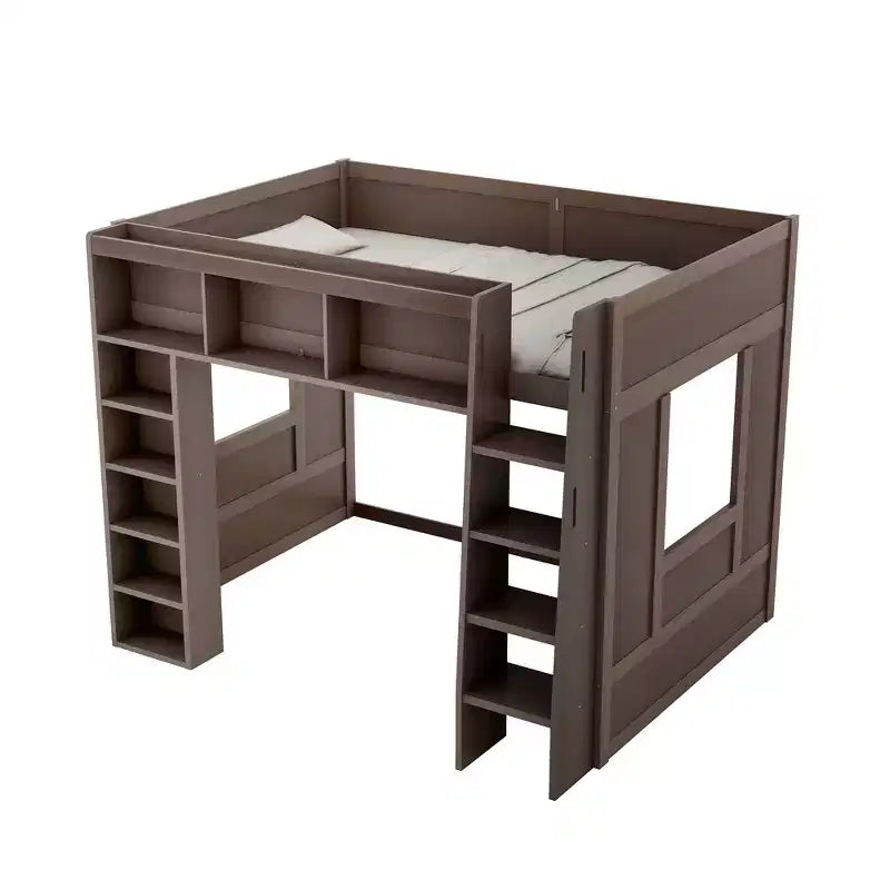 Letto a soppalco in legno Queen Size con contenitore – Marrone / Bianco, 1 persona