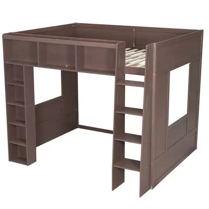 Letto a soppalco in legno Queen Size con contenitore – Marrone / Bianco, 1 persona