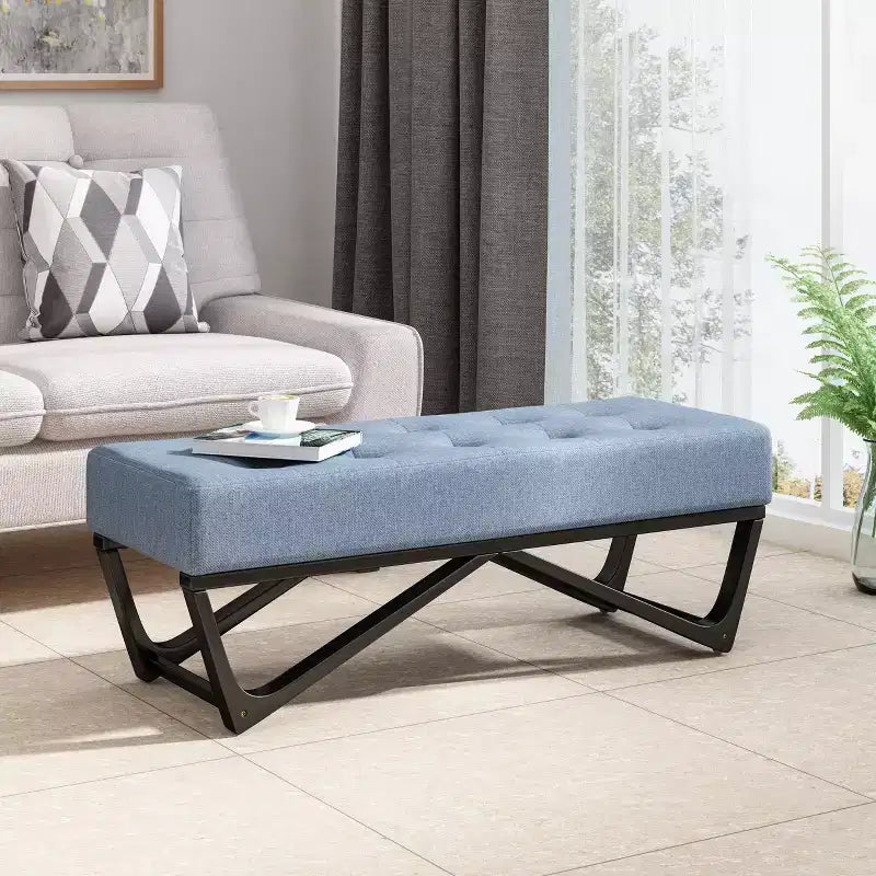 Panca Pouf Rettangolare Imbottita – Beige / Azzurro / Grigio Chiaro / Blu Navy, 1 Posto