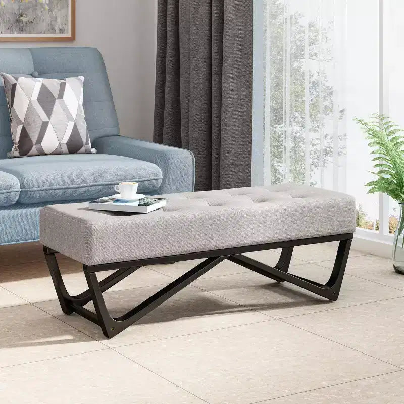 Panca Pouf Rettangolare Imbottita – Beige / Azzurro / Grigio Chiaro / Blu Navy, 1 Posto