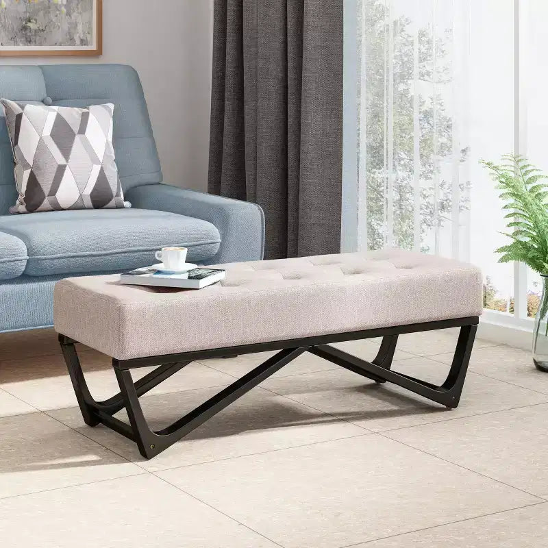 Panca Pouf Rettangolare Imbottita – Beige / Azzurro / Grigio Chiaro / Blu Navy, 1 Posto