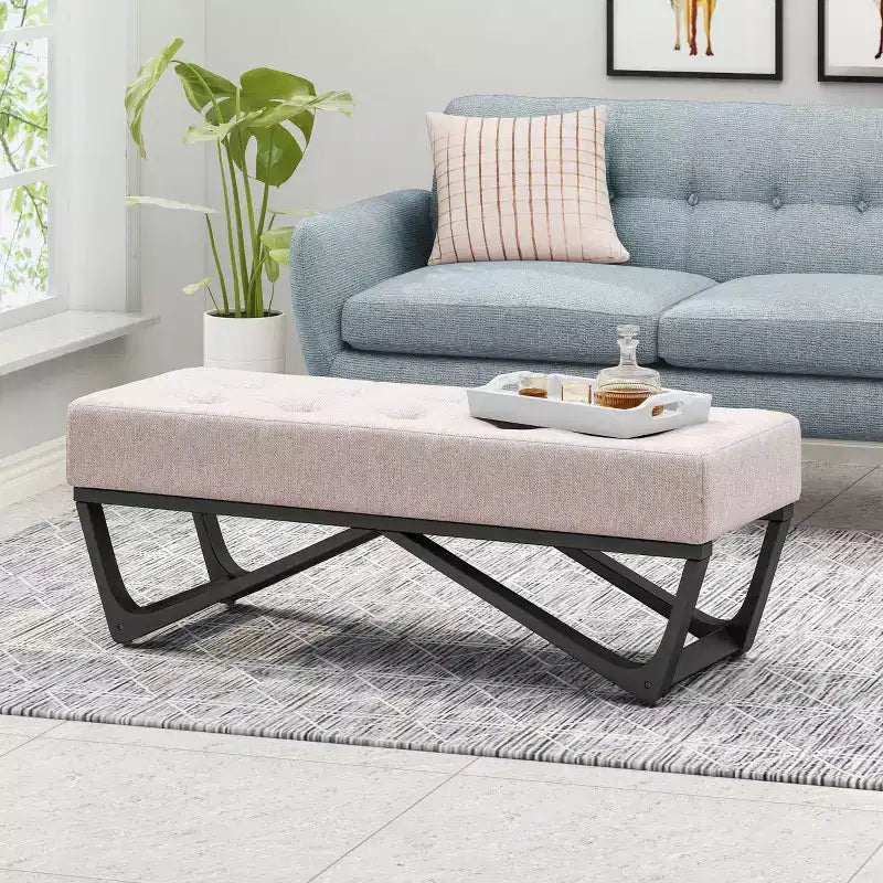 Panca Pouf Rettangolare Imbottita – Beige / Azzurro / Grigio Chiaro / Blu Navy, 1 Posto