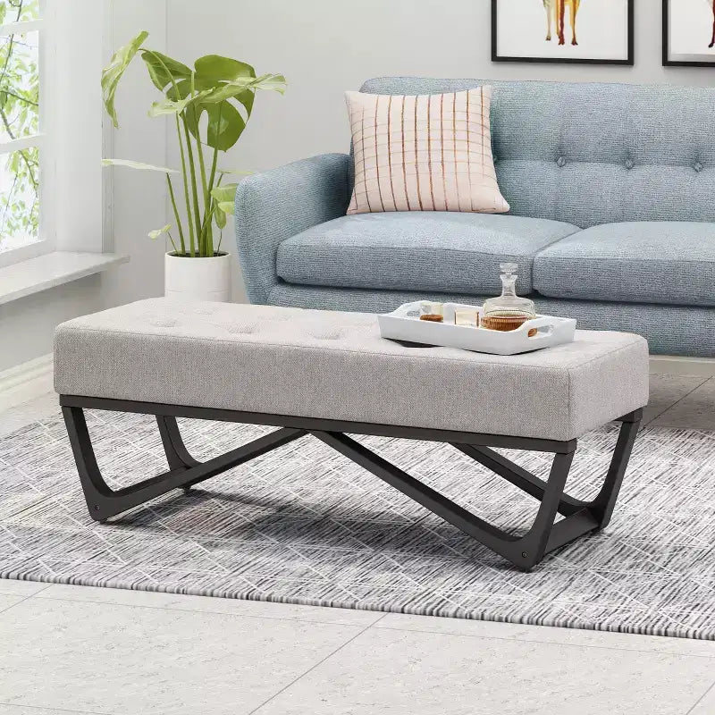 Panca Pouf Rettangolare Imbottita – Beige / Azzurro / Grigio Chiaro / Blu Navy, 1 Posto