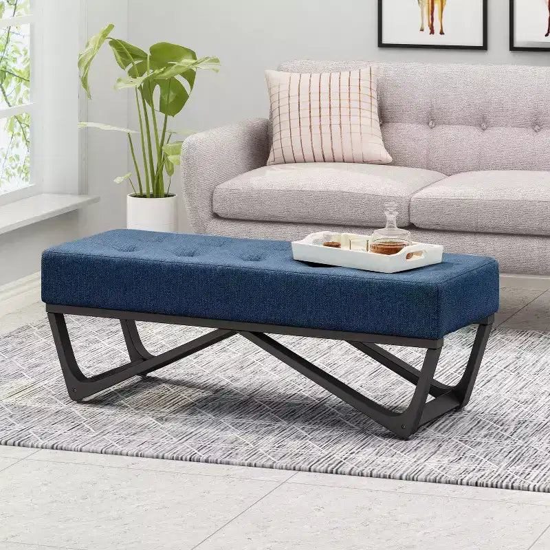 Panca Pouf Rettangolare Imbottita – Beige / Azzurro / Grigio Chiaro / Blu Navy, 1 Posto
