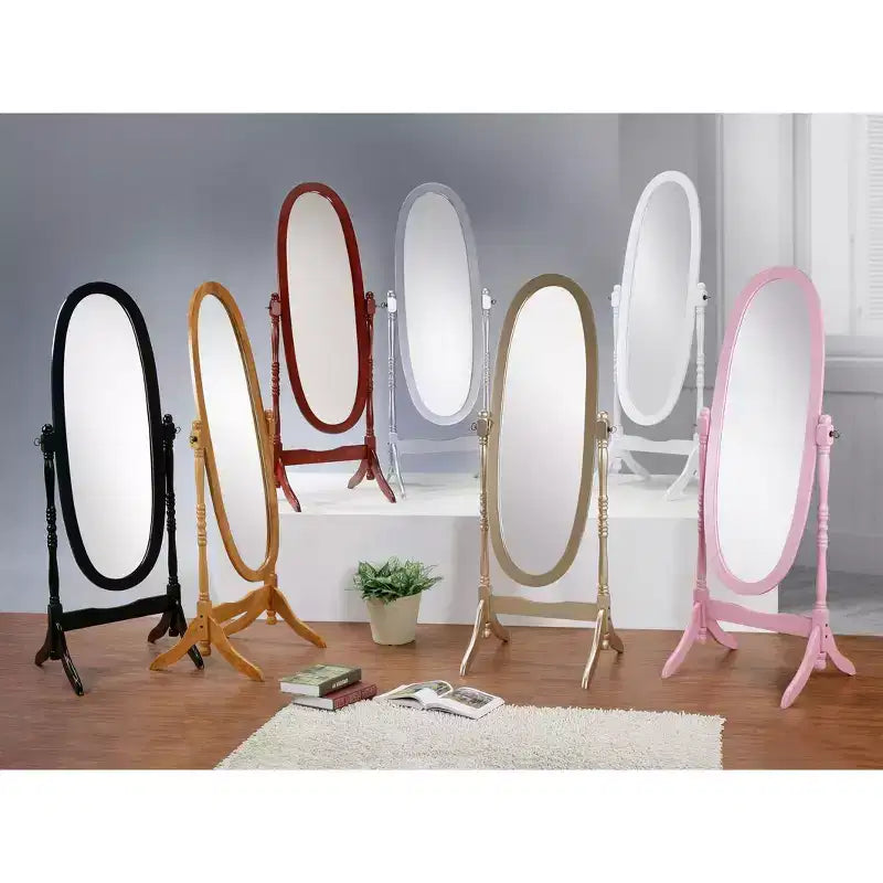 Specchio ovale da terra con cornice in legno, a figura intera, modello Cheval, per 1 persona, nei colori nero / rovere / bianco / ciliegio / oro / rosa / argento